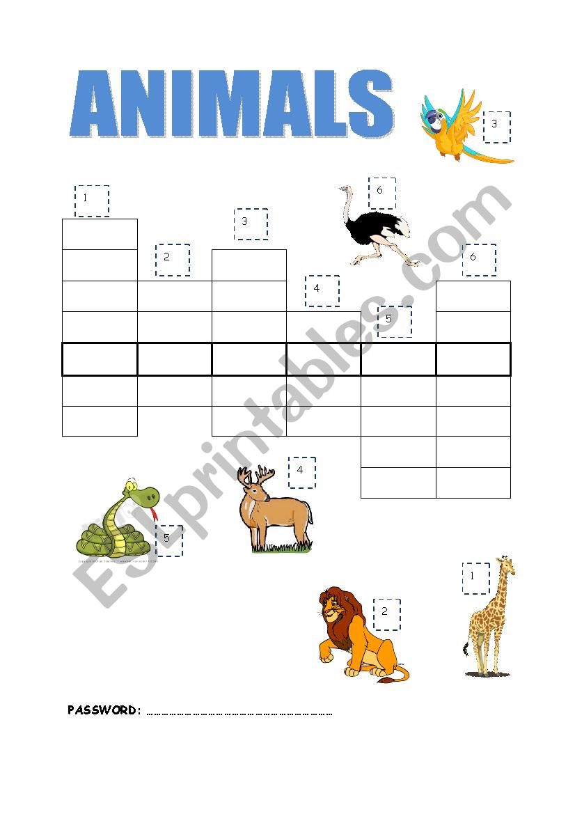 animals - crossword worksheet