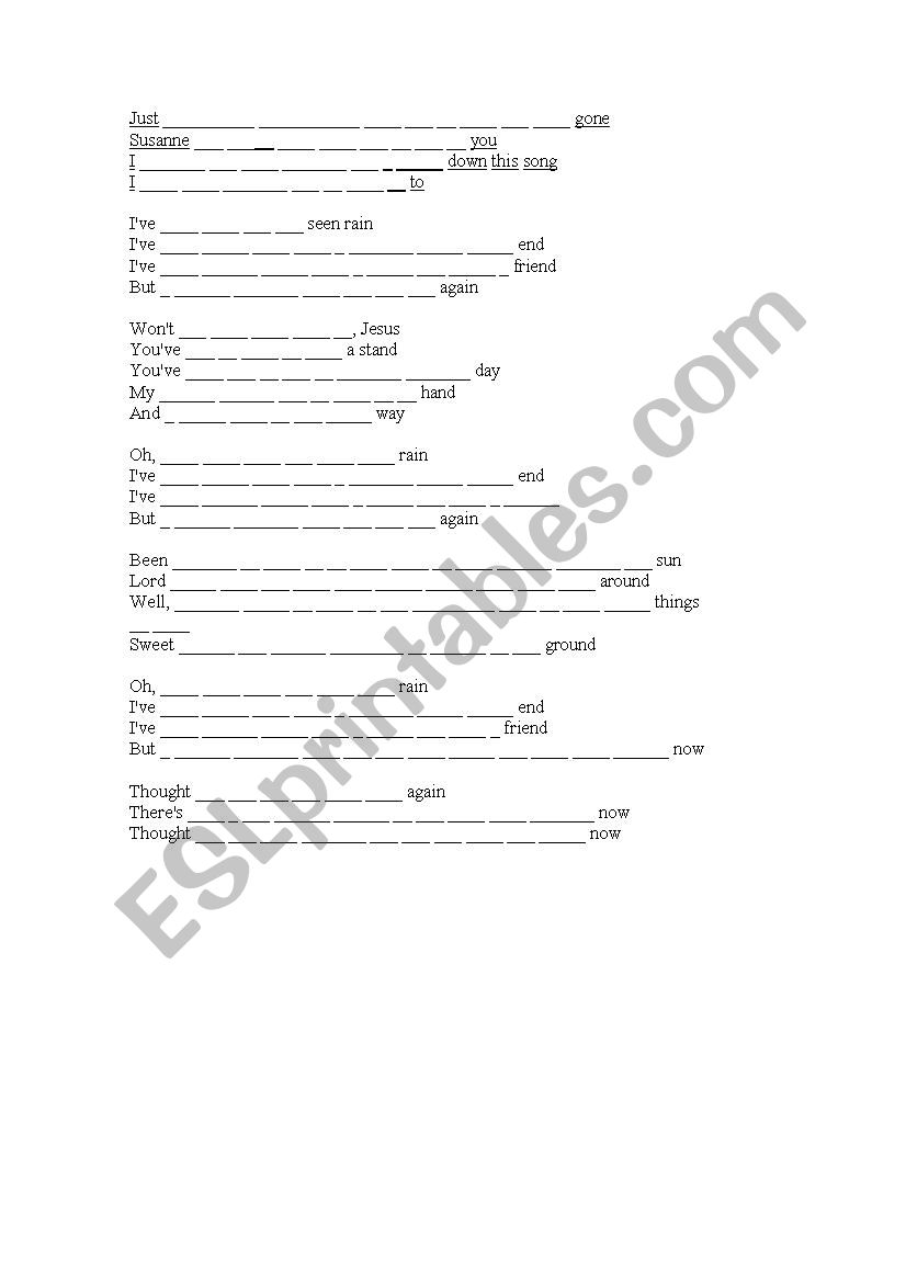 Fire and Rain by James Taylor worksheet