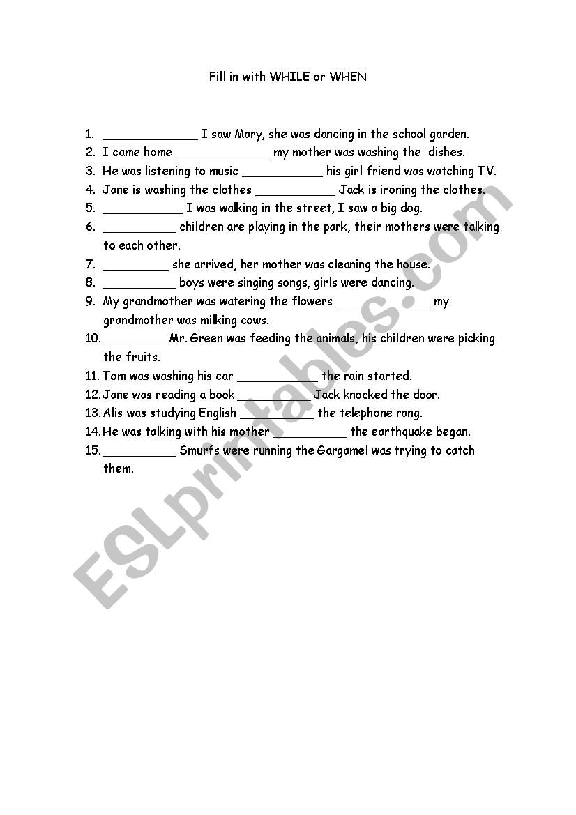while -when worksheet