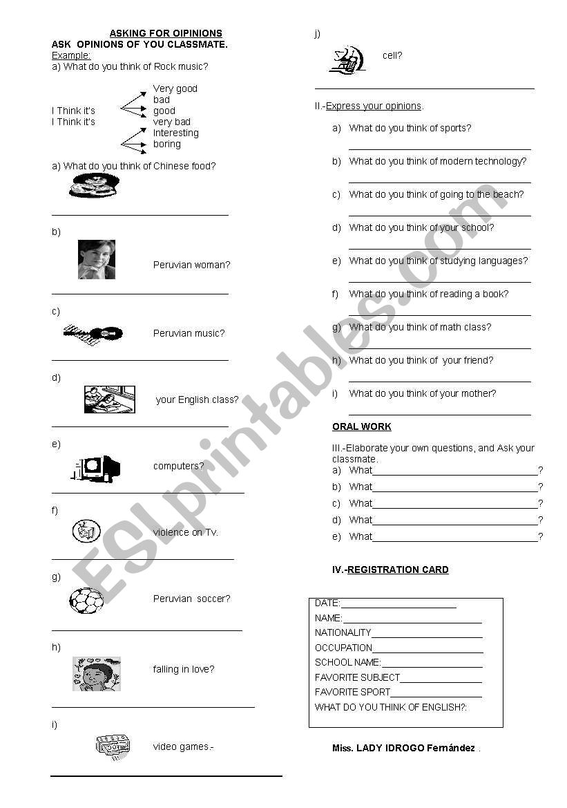 Ask for opinions worksheet
