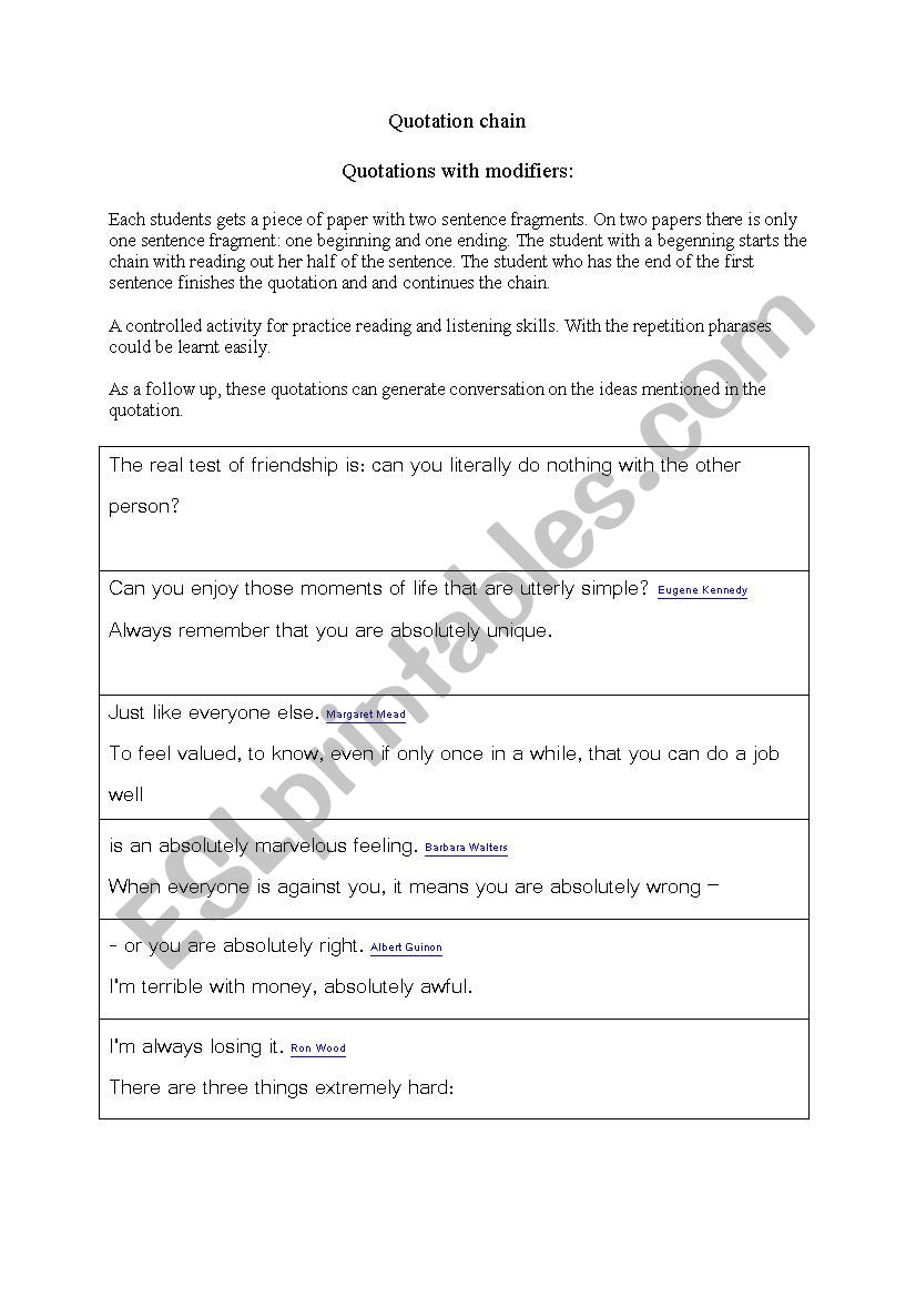 Quotation chain exercise to practice modifiers