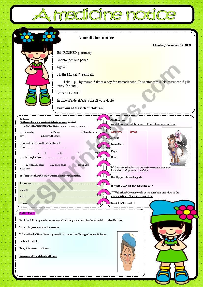 A medicine notice worksheet