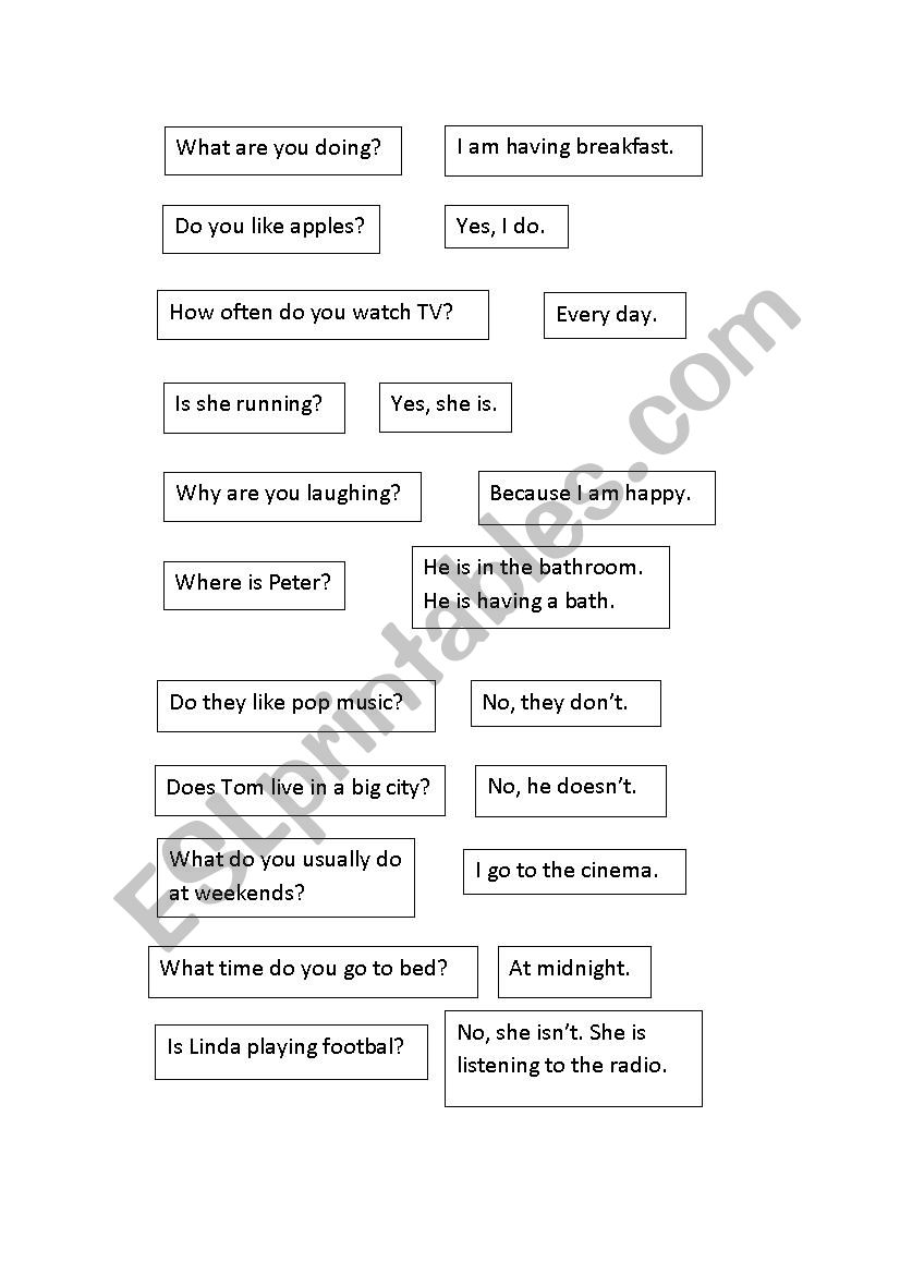 Questions and answers worksheet