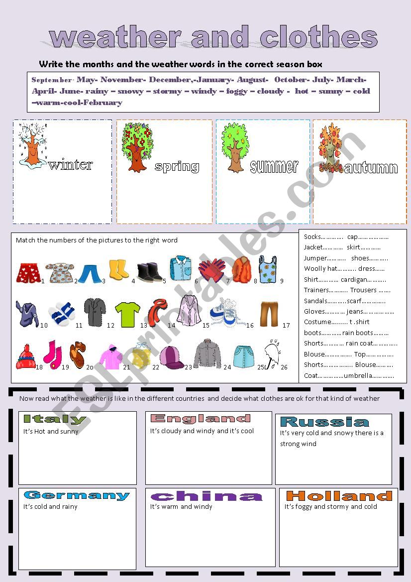 Weather and clothes worksheet