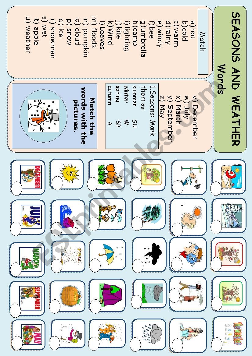 Seasons and weather words worksheet