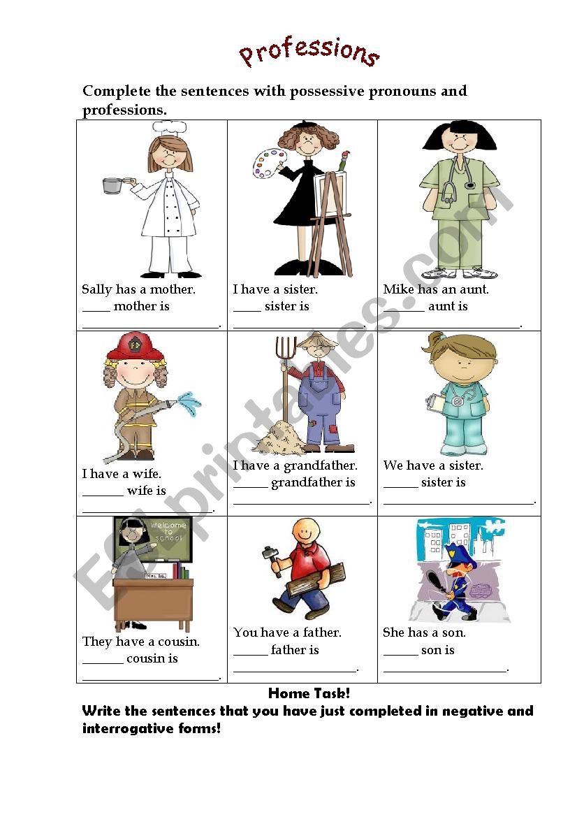 Jobs (Possessive pronouns) worksheet