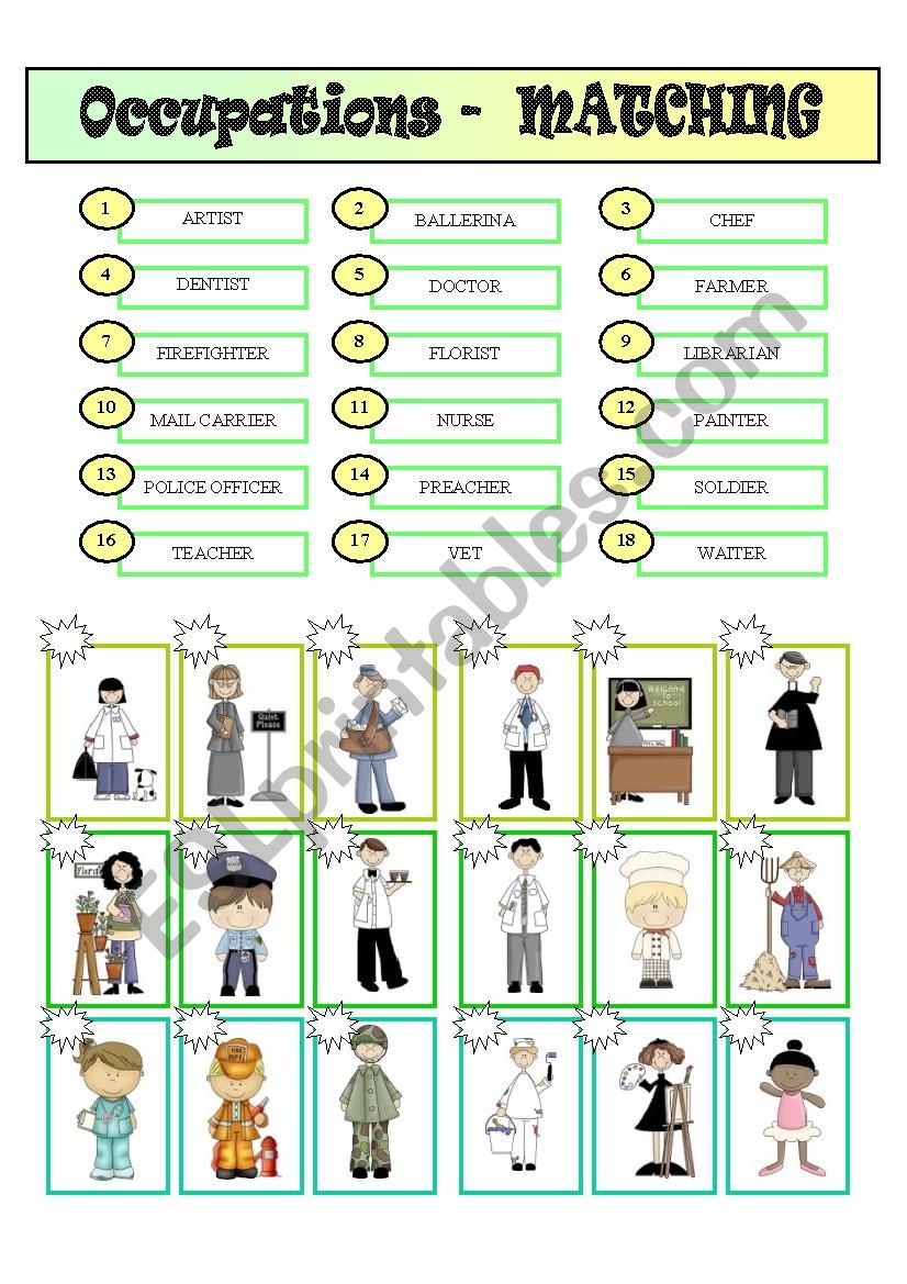 Occupations - MATCHING worksheet