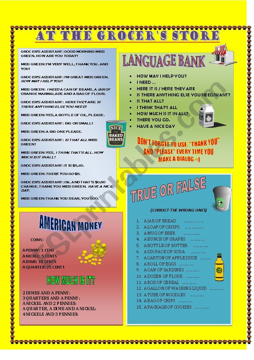 AT THE GROCERÂ´S STORE + key worksheet