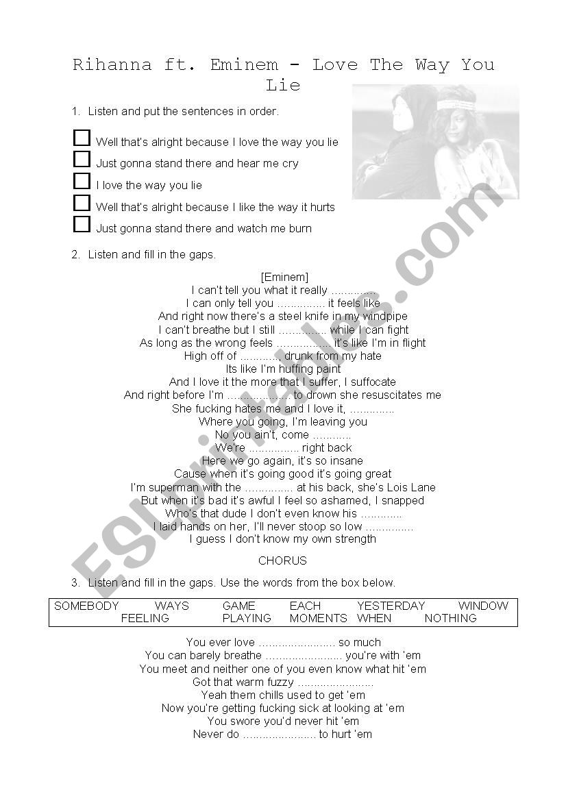 song lyrics worksheet