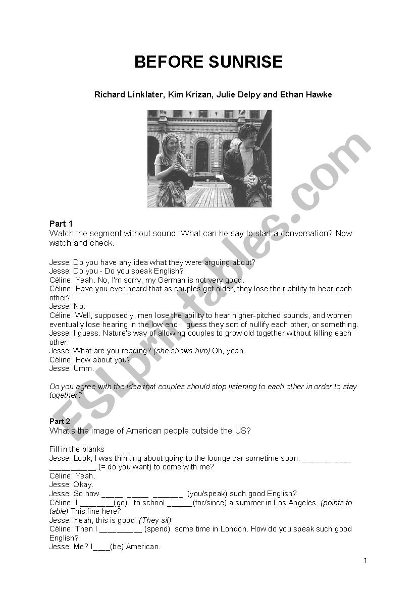 Before Sunrise worksheet