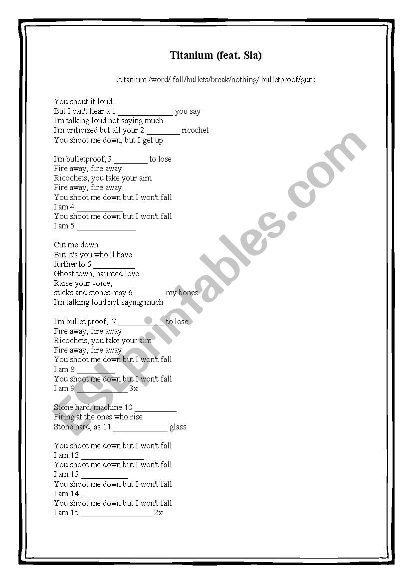 Titanium -fit Sia David Gueta worksheet