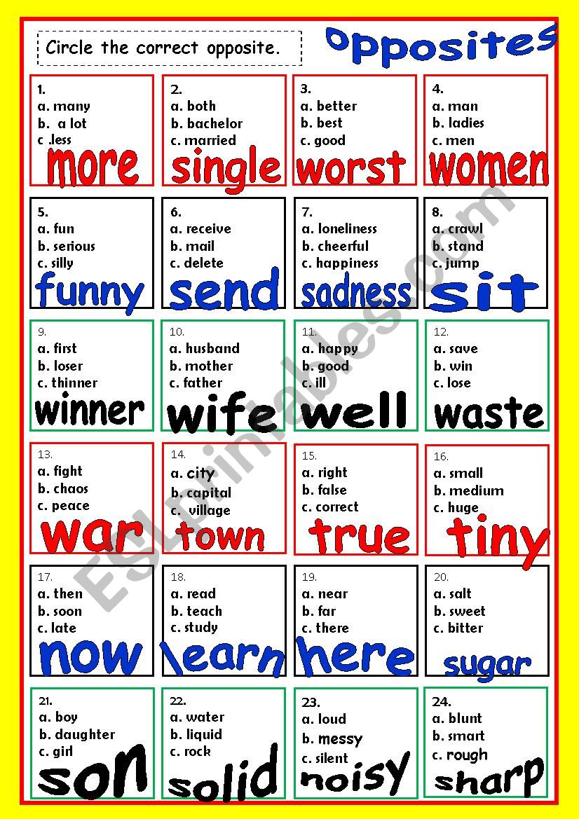 OPPOSITES # 3   (2pages)  worksheet