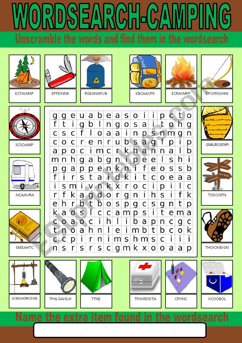 Camping Wordsearch worksheet