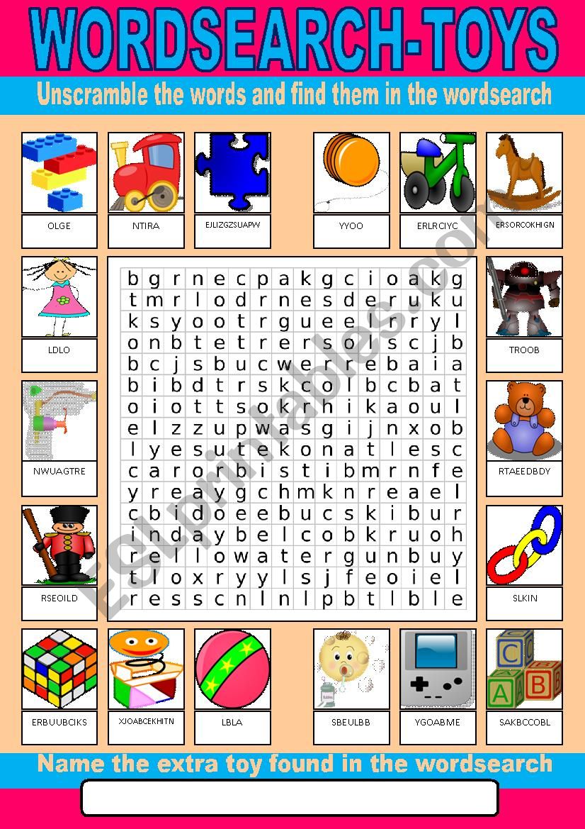 Toys Wordsearch worksheet