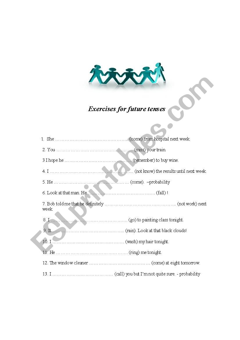 EXERCISES - FUTURE TENSES worksheet