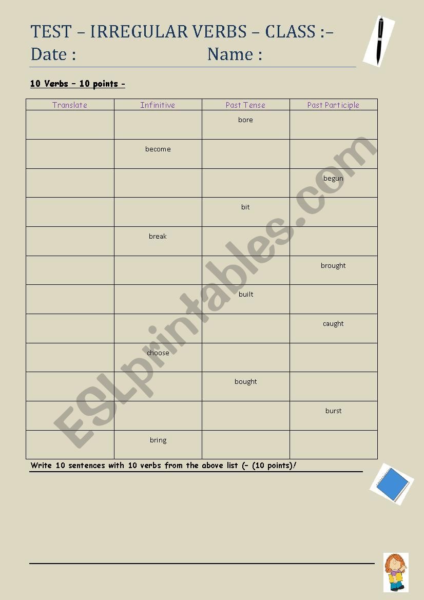 Test your knowledge of Irregular verbs