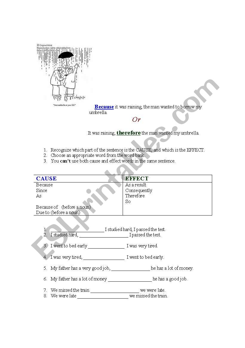 Cause and Effect worksheet