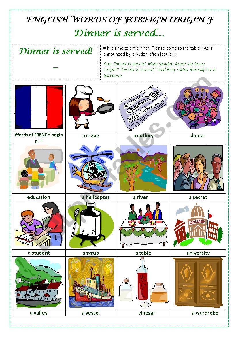 ENGLISH WORDS OF FOREIGN ORIGIN F  (FRENCH) - a pictionary