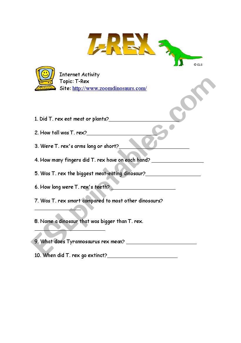 Internet activity: T-Rex worksheet