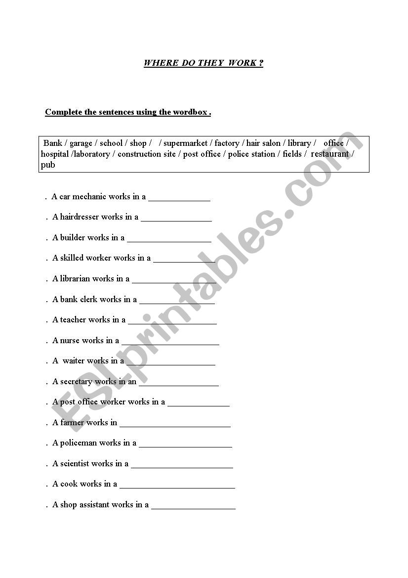 where do they work ? worksheet