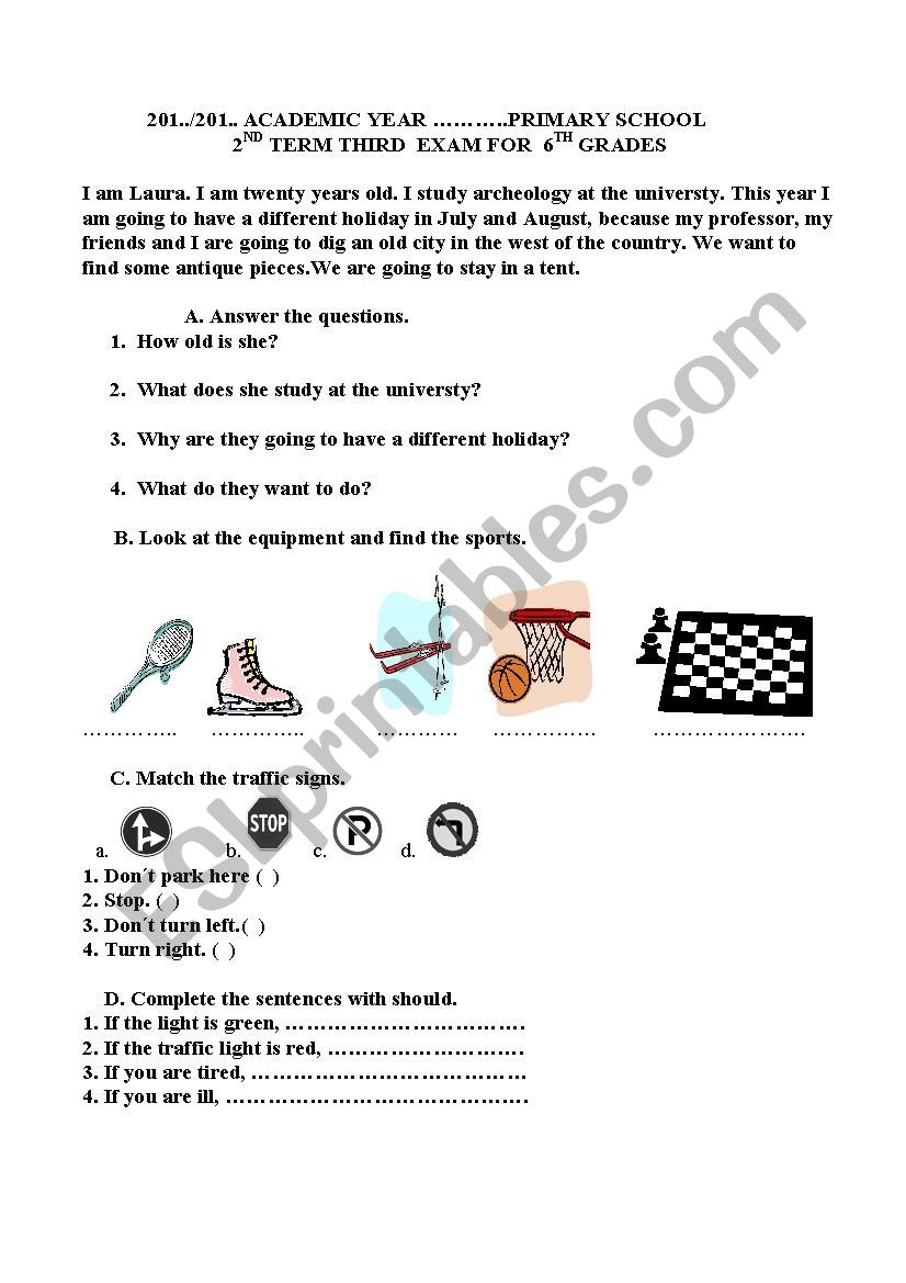 6th grade 2nd term 2nd exam worksheet
