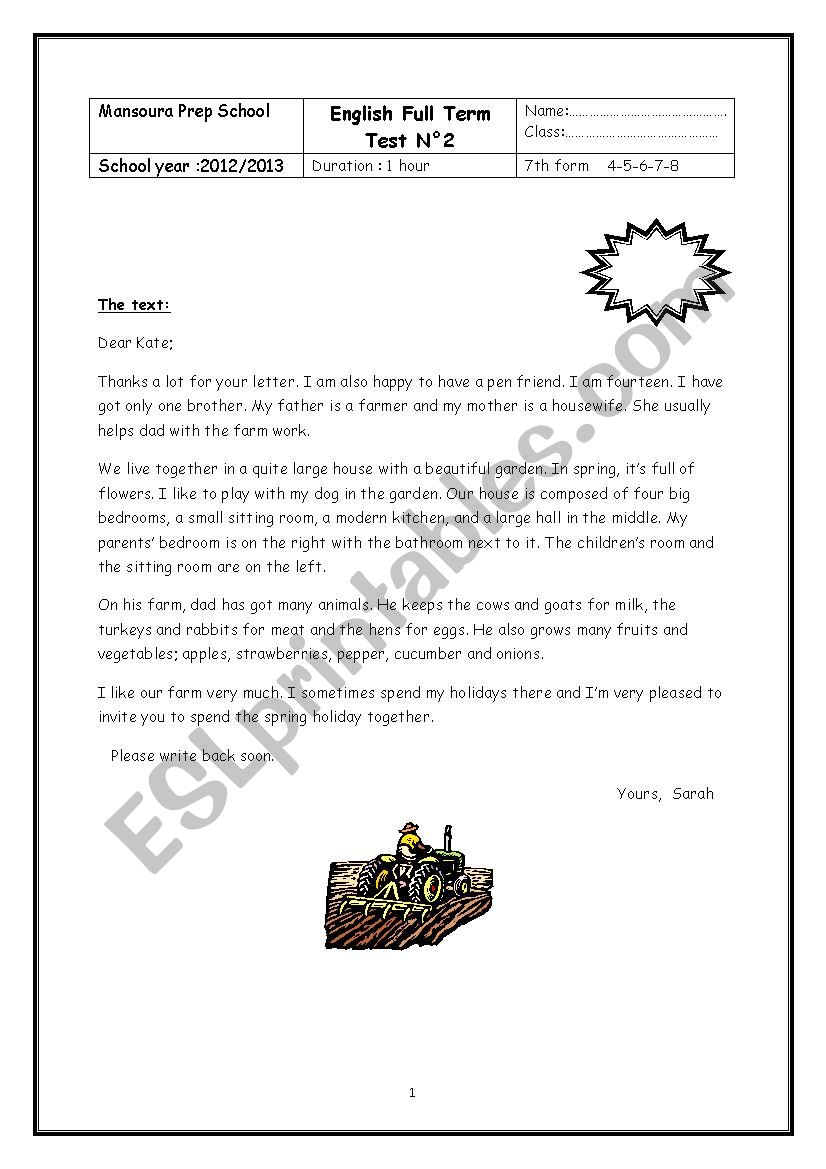 full term test NÂ°2 worksheet