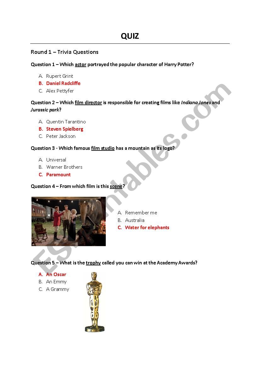 Film Quiz worksheet