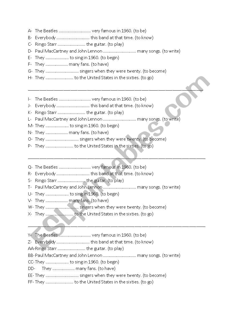 The Beatles exercice worksheet