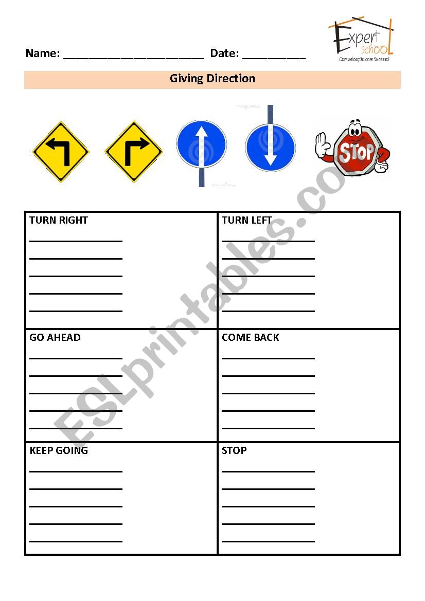 Giving direction worksheet