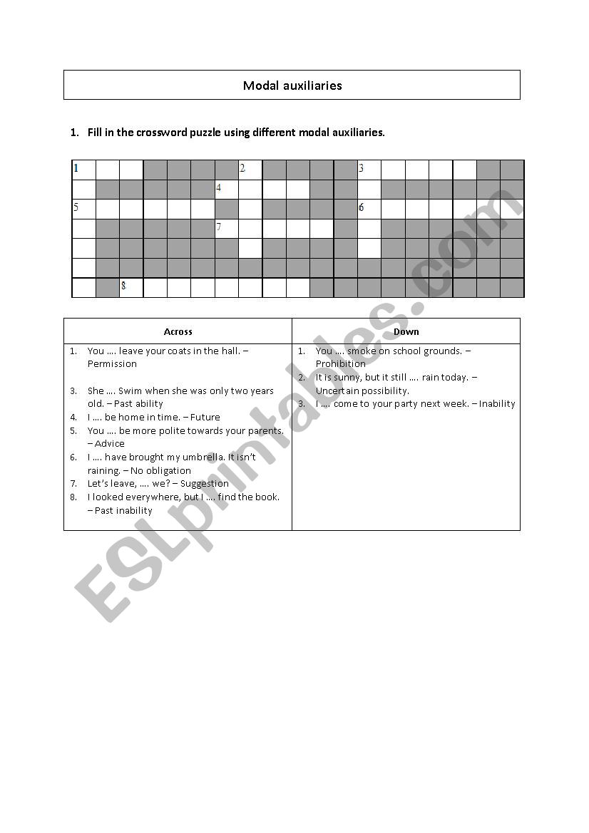 Modal auxiliaries worksheet