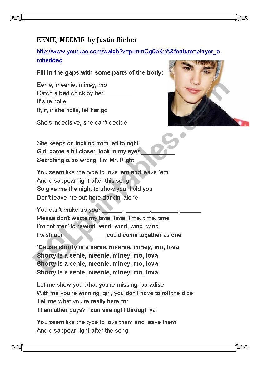 Eenie meenie song by Justin Bieber(Parts of the body)