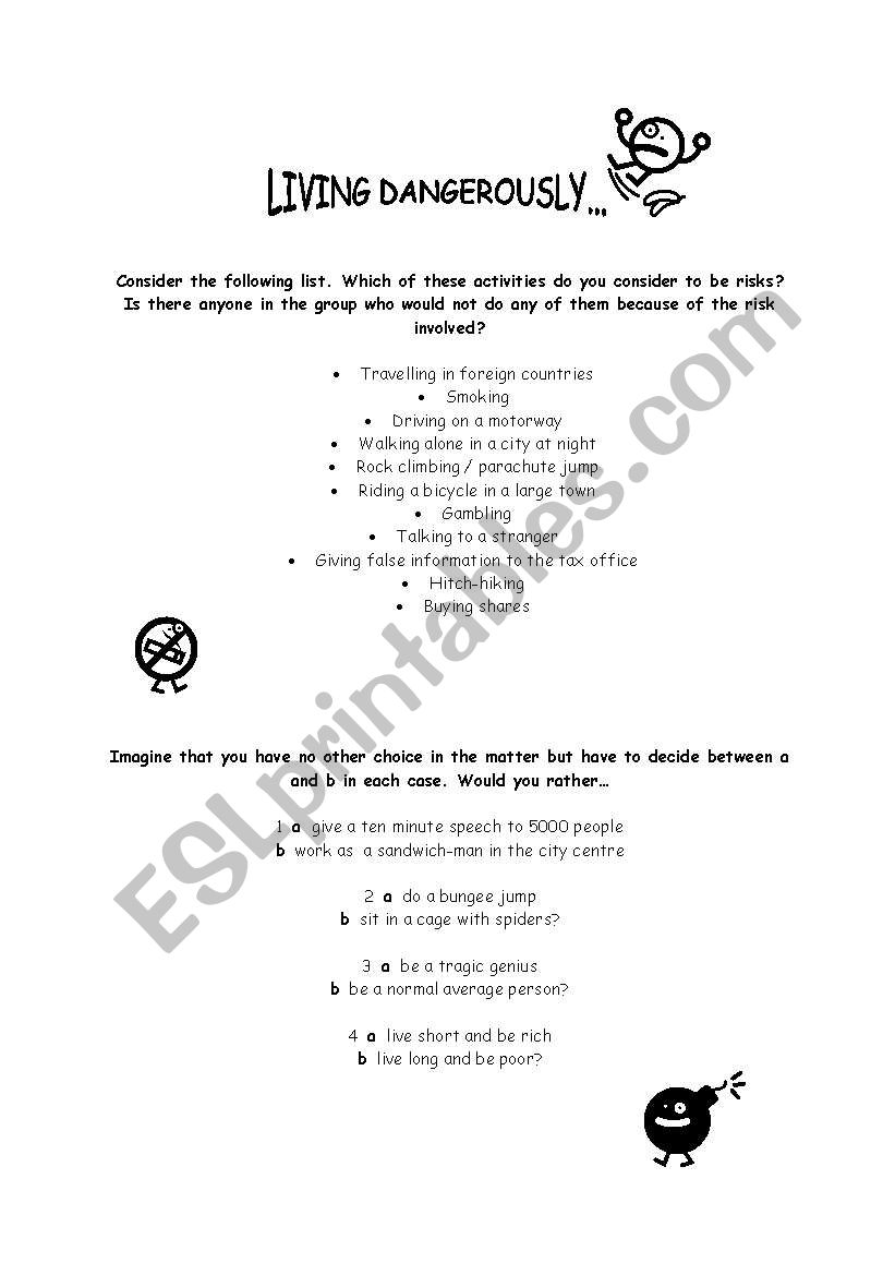 Living dangerously worksheet