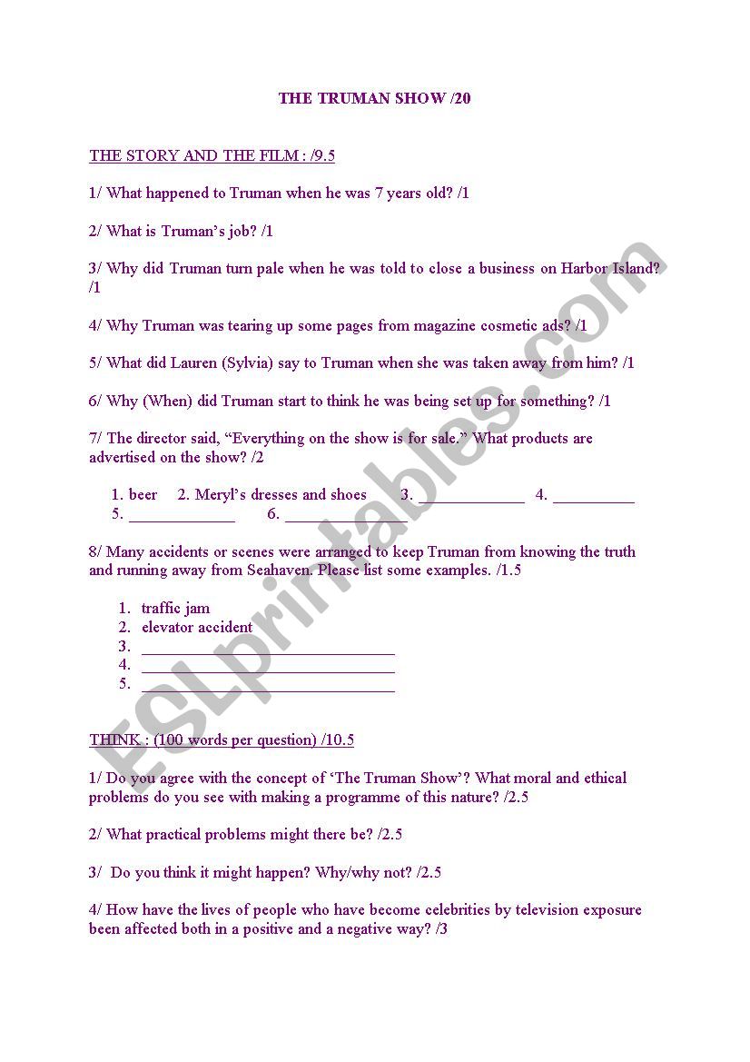 the-truman-show-esl-worksheet-by-evounette