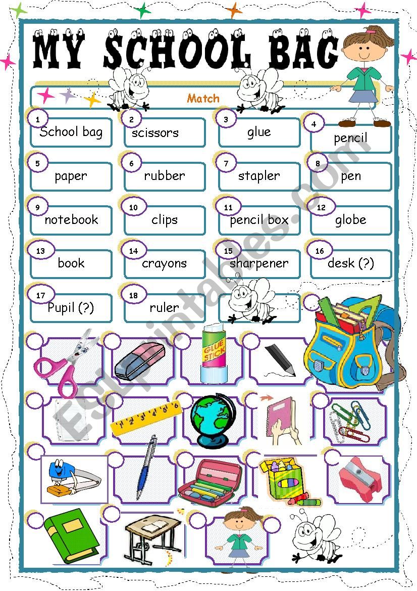 My school bag - ESL worksheet by orly100