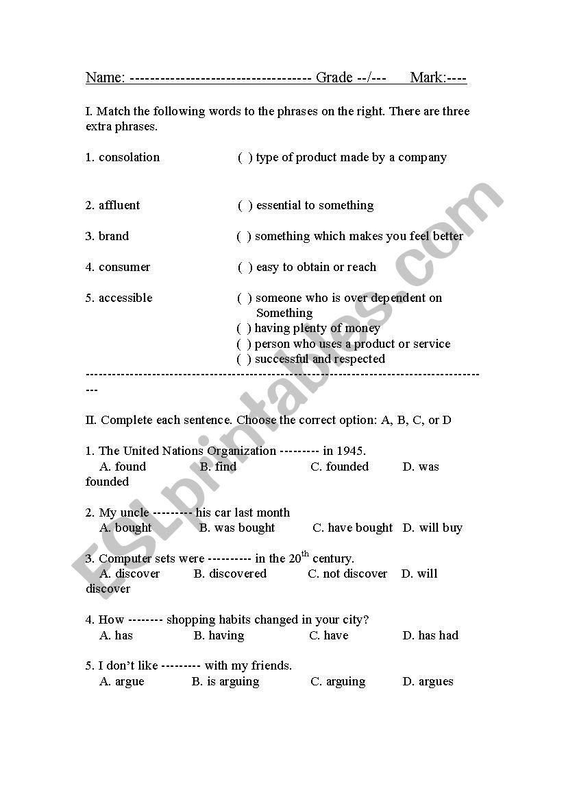 quiz worksheet