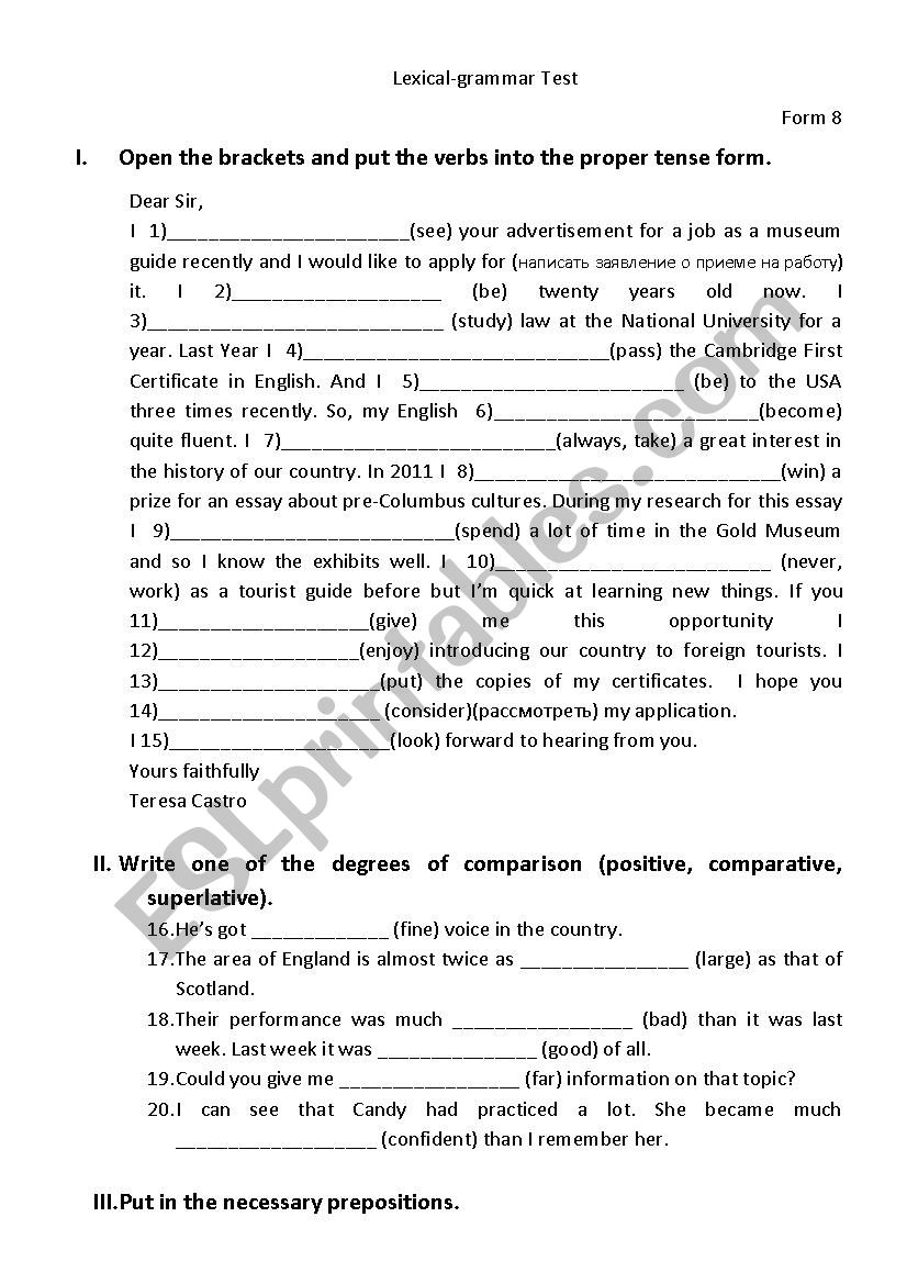 Lexical-Grammar Test worksheet