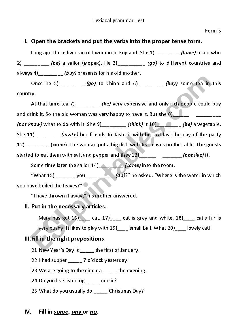 Lexical-Grammar Test (mixed) worksheet