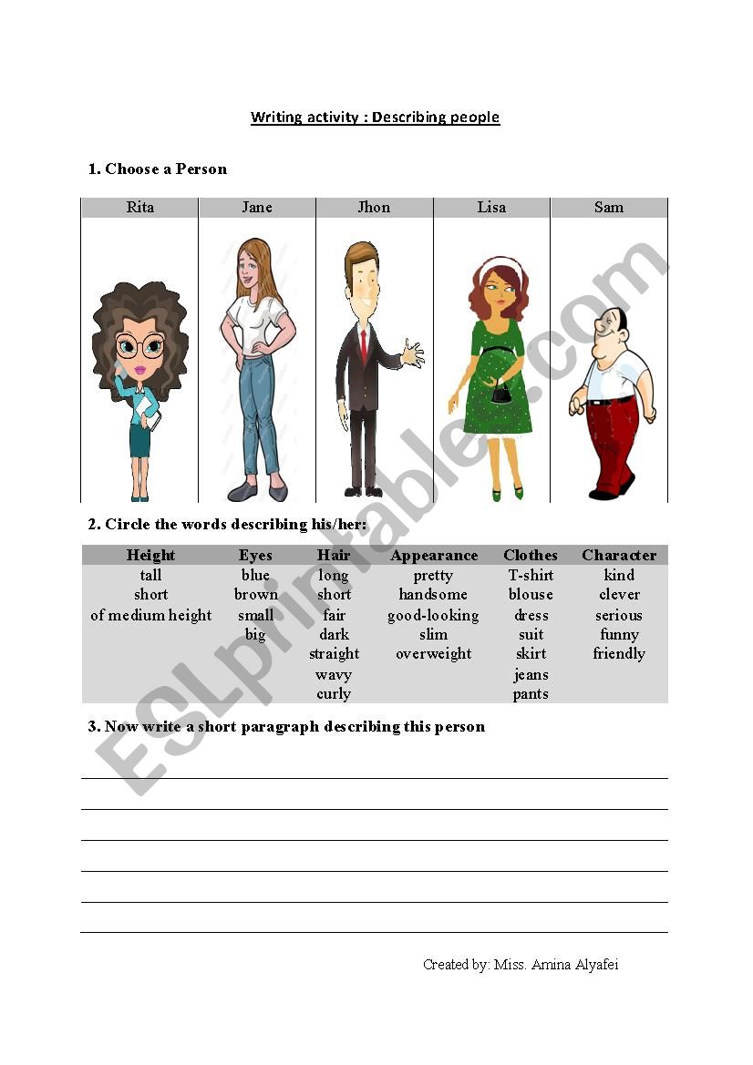 Describing people  worksheet