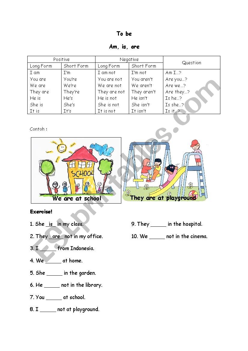 To Be worksheet