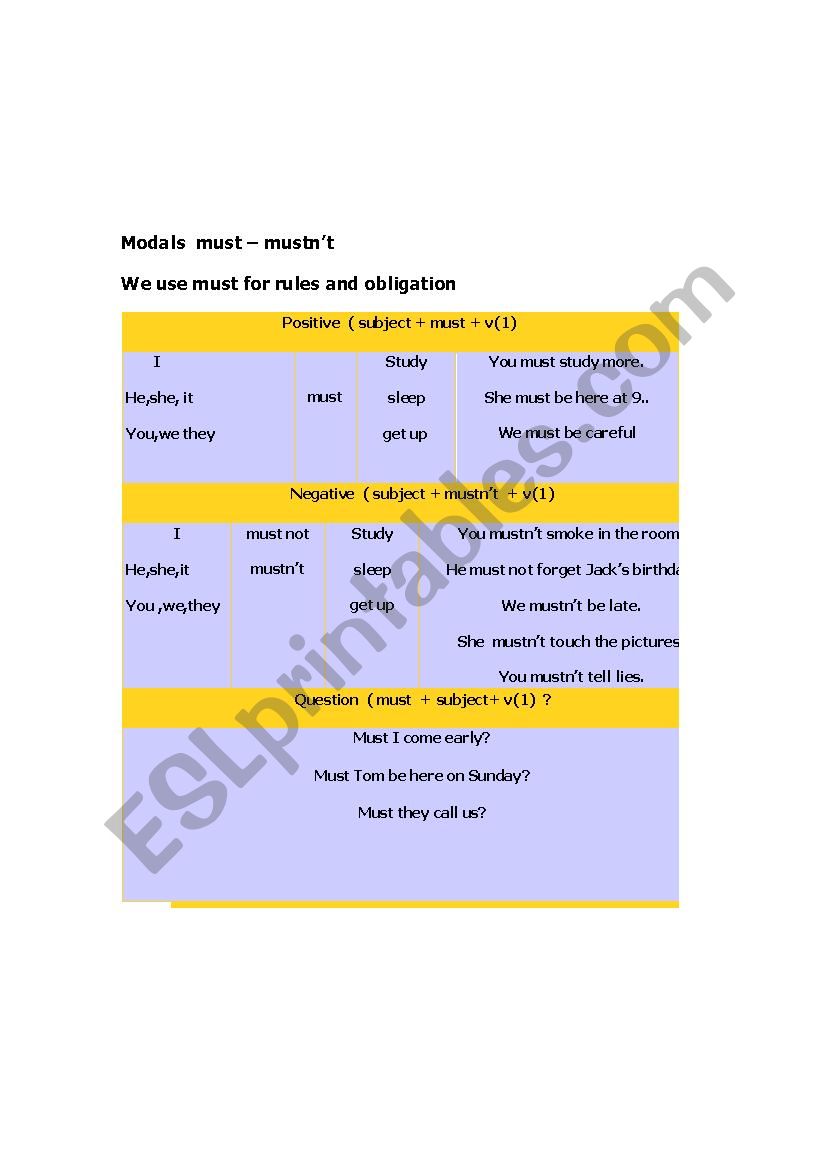 modals worksheet