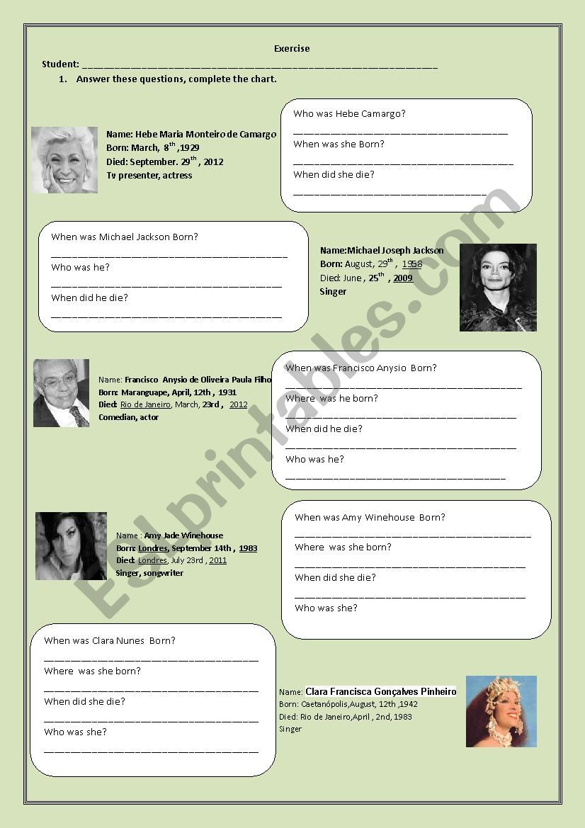 Where was/were ...... born? worksheet