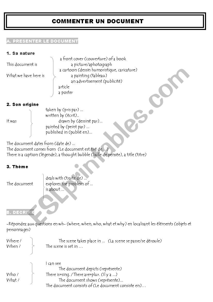 Analysing a picture worksheet