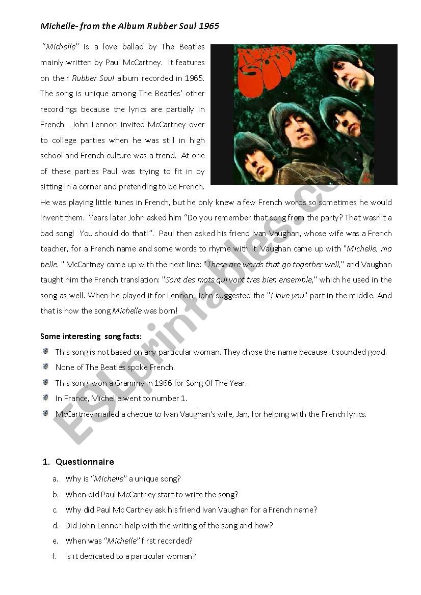 Michelle by The Beatles worksheet