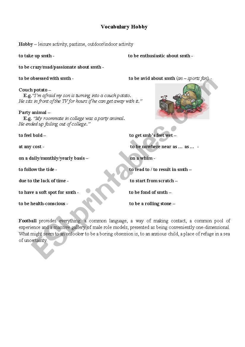 Vocabulary Hobby worksheet