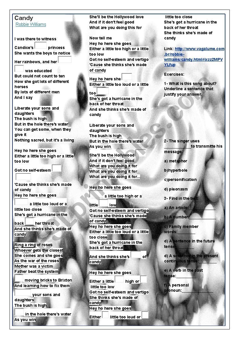 Song Work worksheet