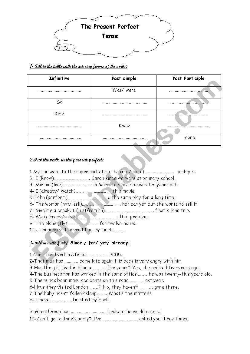 The Present Perfect Tense worksheet