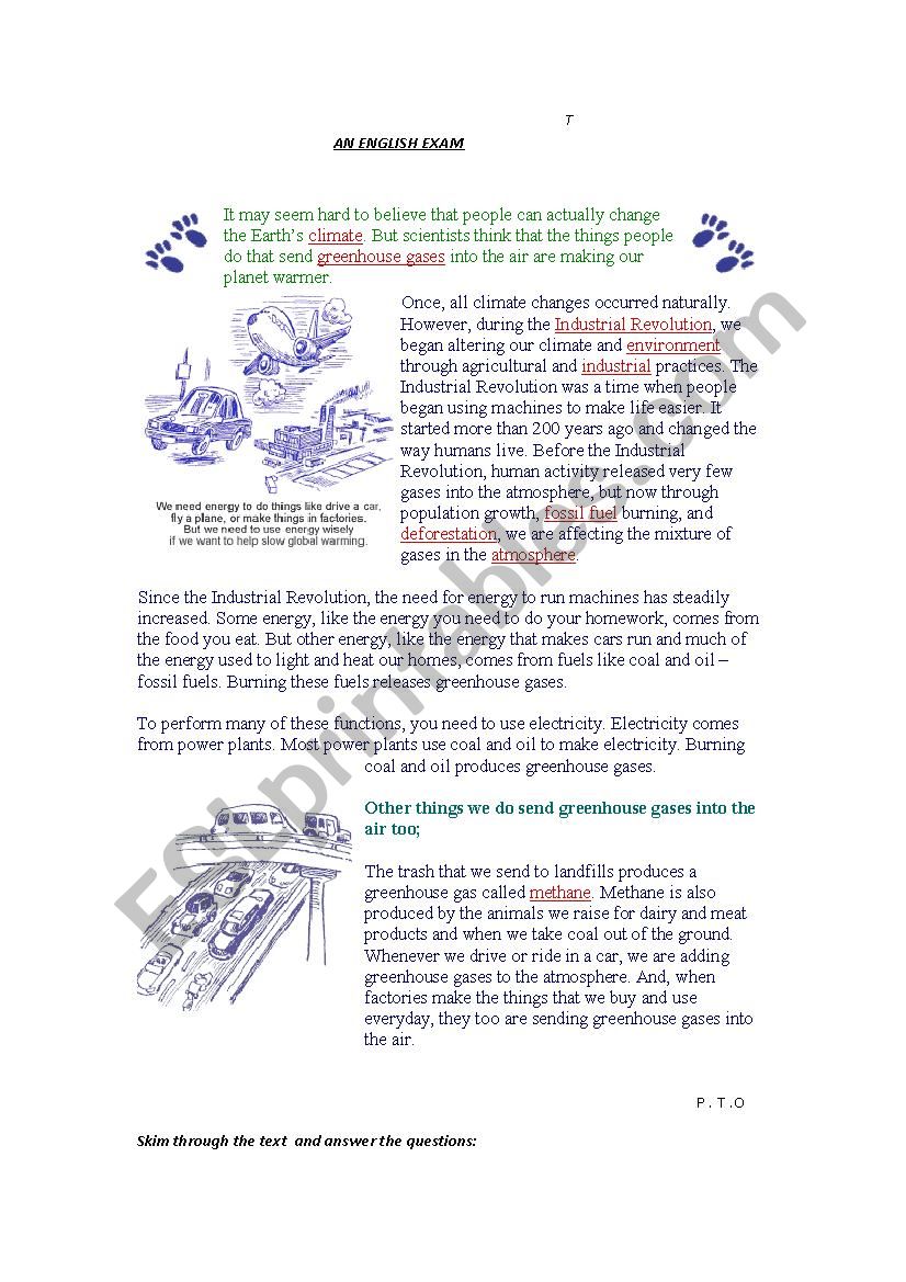 An English exam ( pollution ) worksheet