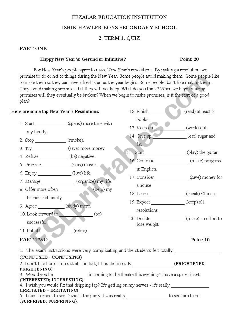 gerund and infinitive worksheet