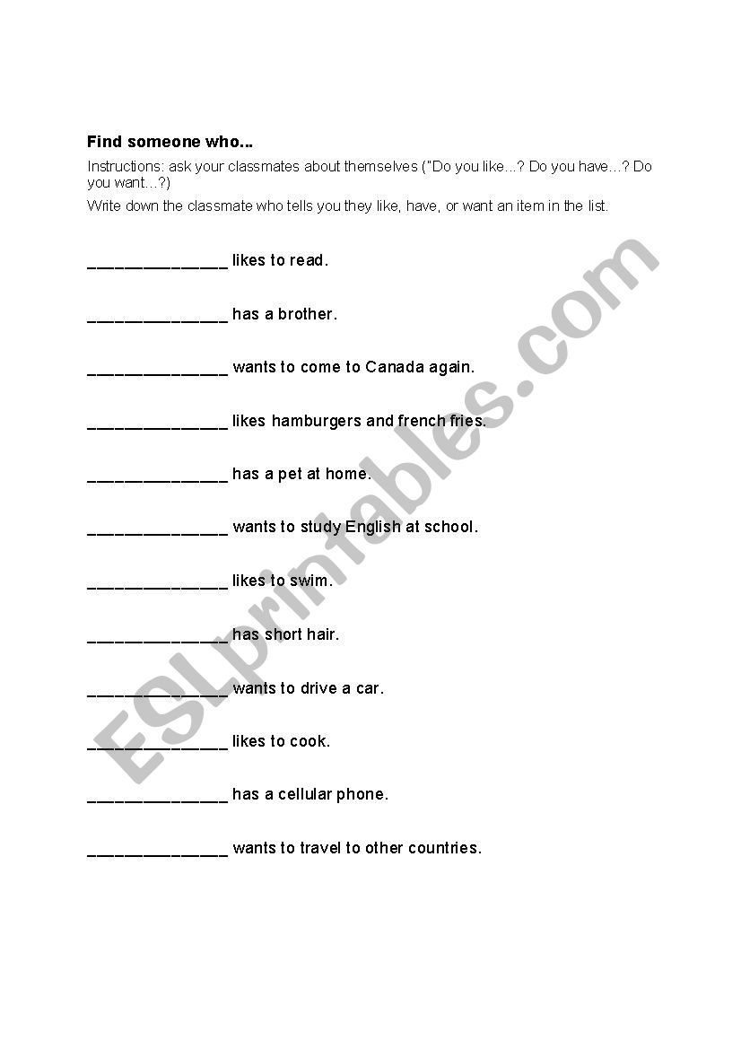Find someone who...interactive ESL exercise