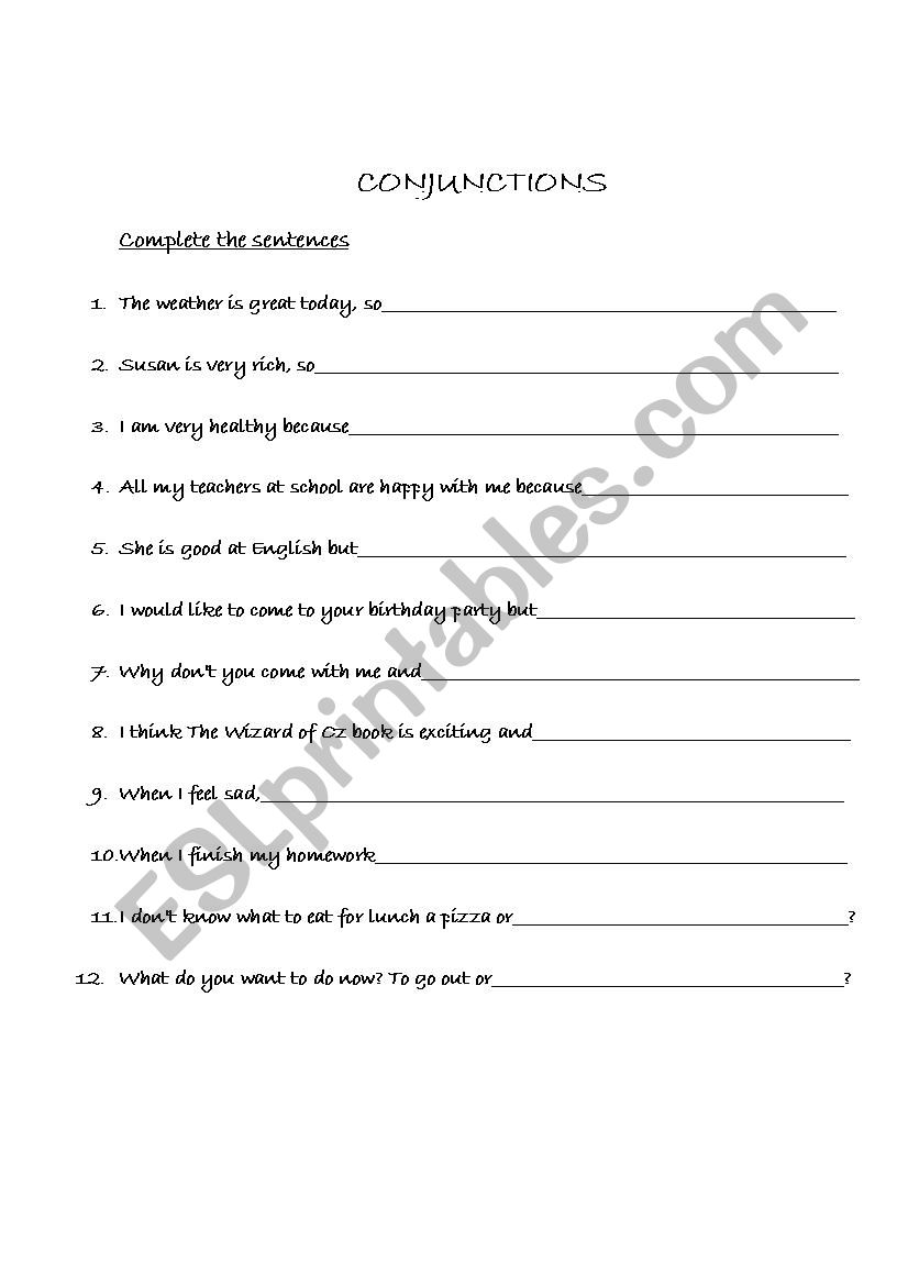 Conjunctions worksheet